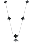CONJUNTO COLAR + PULSEIRA TREVO NEGRO PRATA 925 + PAR DE BRINCOS BRINDE