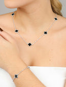 CONJUNTO COLAR + PULSEIRA TREVO NEGRO PRATA 925 + PAR DE BRINCOS BRINDE